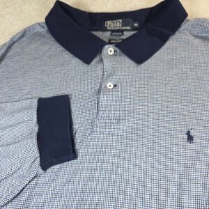 Polo Ralph Lauren Polo Shirt Mens 4XL Blue Houndstooth Long Sleeve Pima Cotton